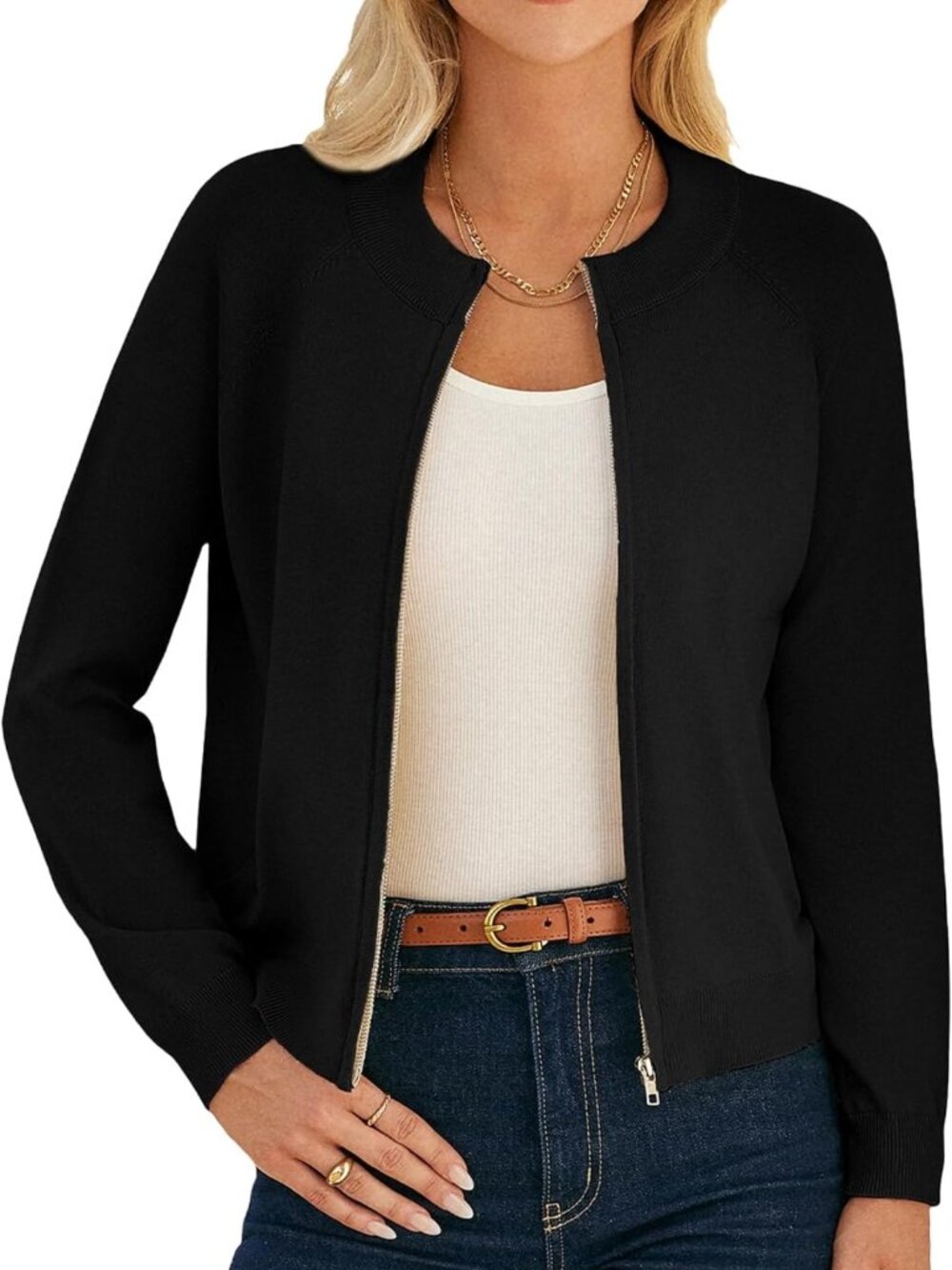 Lightweight Long Sleeve Zip-Up Cardigan Sweater Jacket for Women - Stylish Knit